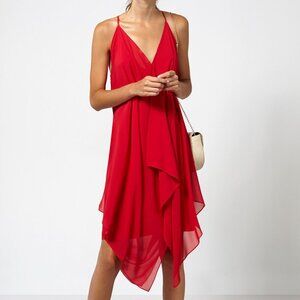 Red Flowy V-Neck Cocktail Dress